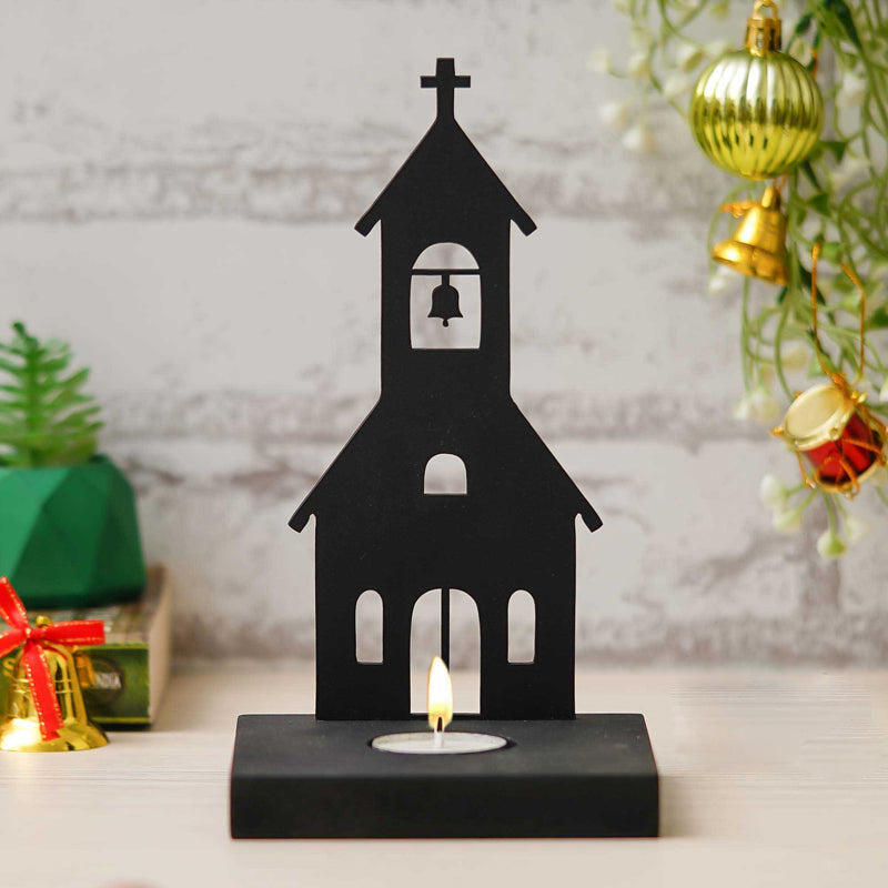 Steaple Of Light Wood Tea Light Holder - Black
