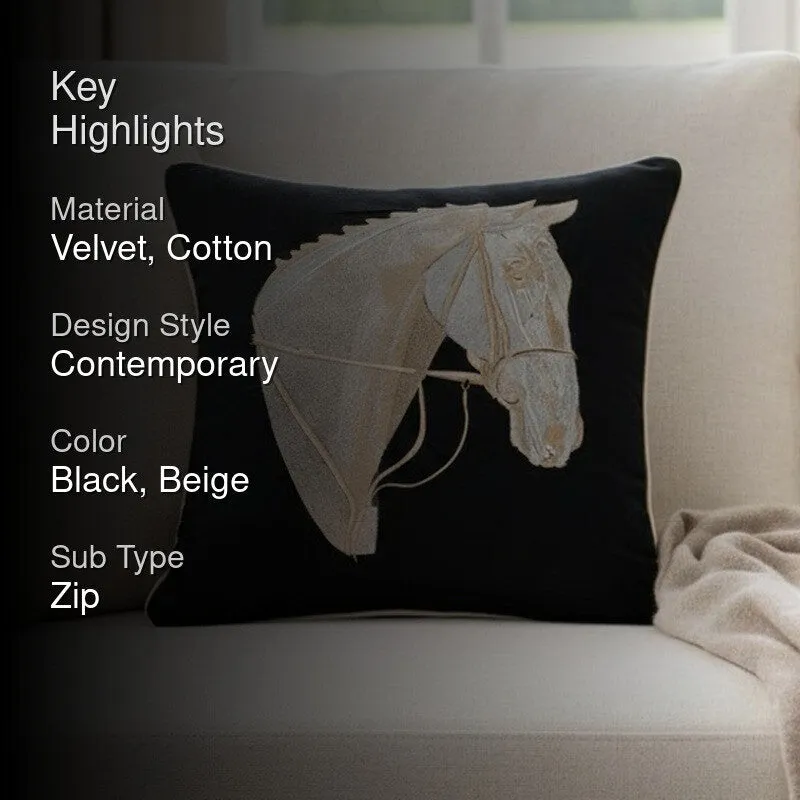 Equine Embroidered Cushion cover - Black media 2