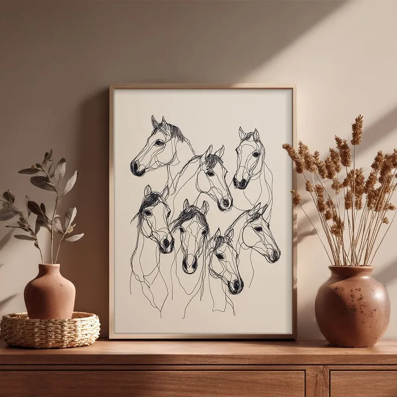 Abstract Line Art Horse Painting With Brown Frame media 5
