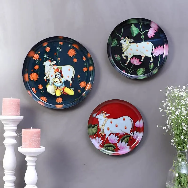 Sacred Nandi Bloom Wall Plate - Set Of Three media 1