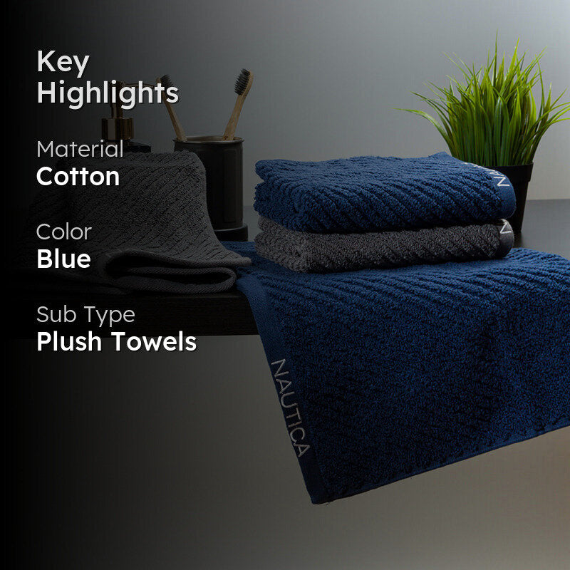 Nautica Riviera Soft Cotton Hand & Face Towel (Navy Blue & Dark Grey) - Set Of Four media 2