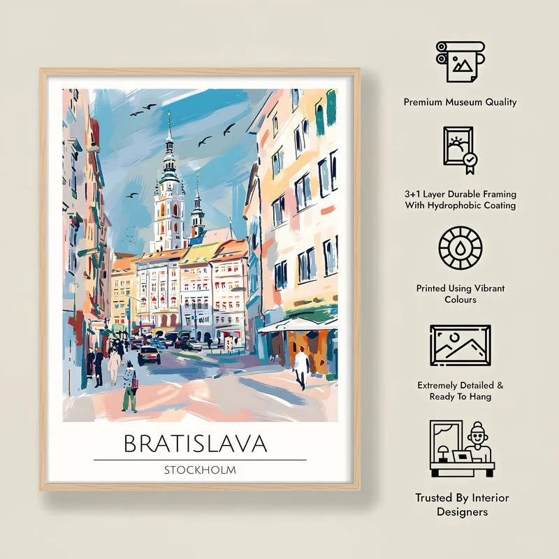 Vintage Bratislava Framed Canvas Archival Canvas Wall Painting - Natural Brown Frame media 8