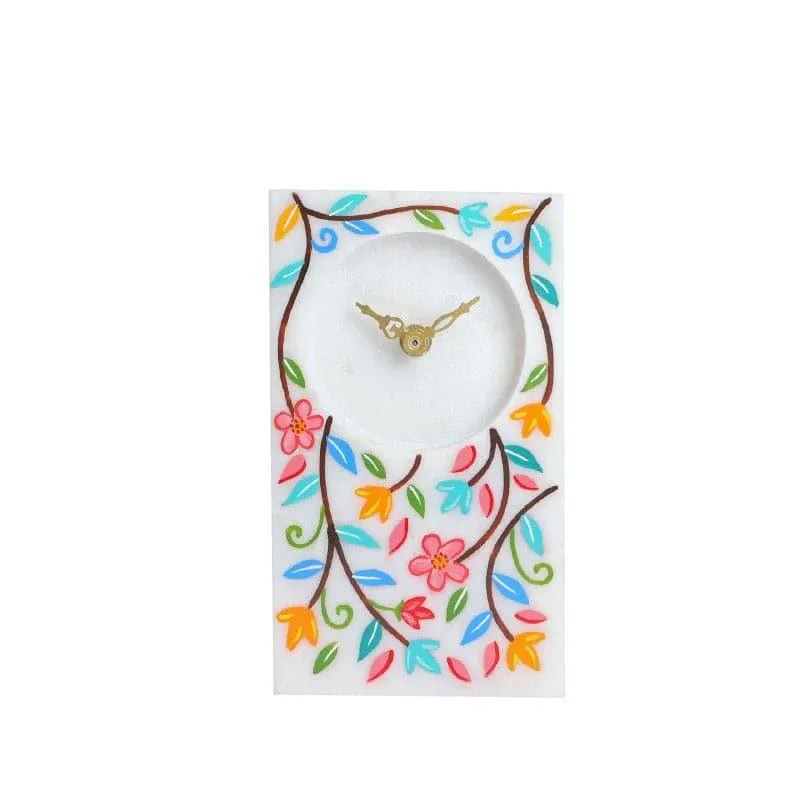 Flora Fall Hand Painted Marble Table Clock media 4