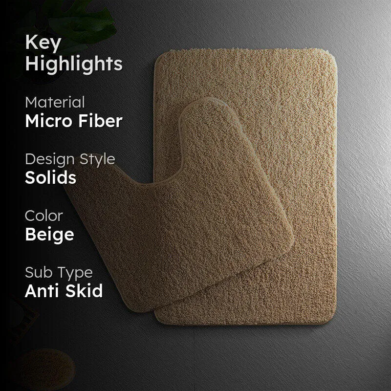 Helen Anti Skid Bath Mat & Contour Mat (Beige) - Two Piece Set media 2