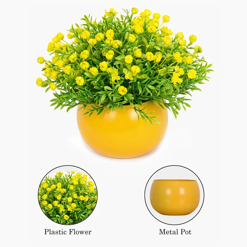 Bloomvera Artificial Rose Flower Plant With Pot (Yellow,14CM) - Set Of Two media 6