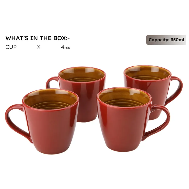 Karvaa Ceramic Coffee Mug (Red/350 mL Each) - Set Of Four media 4