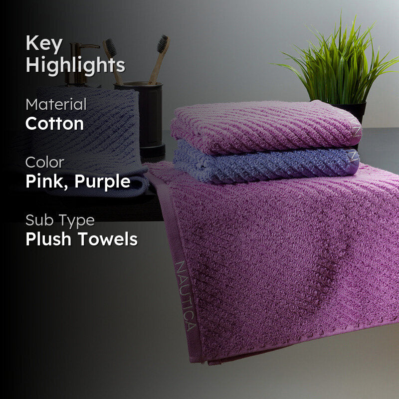 Nautica Riviera Soft Cotton Hand & Face Towel (Light Blue & Lilac) - Set Of Four media 2