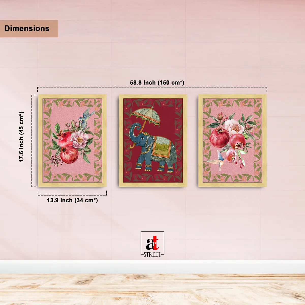 Floral Majesty & Gajraj Wall Paintings - Set Of Three media 4