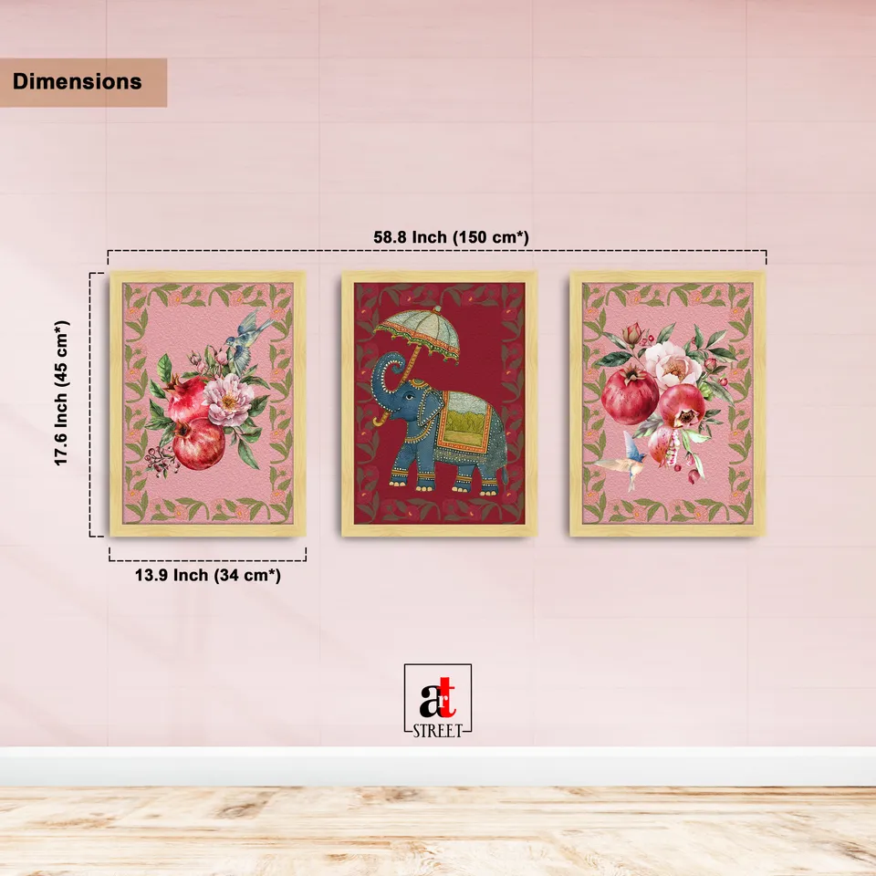 Floral Majesty & Gajraj Wall Paintings - Set Of Three media 4