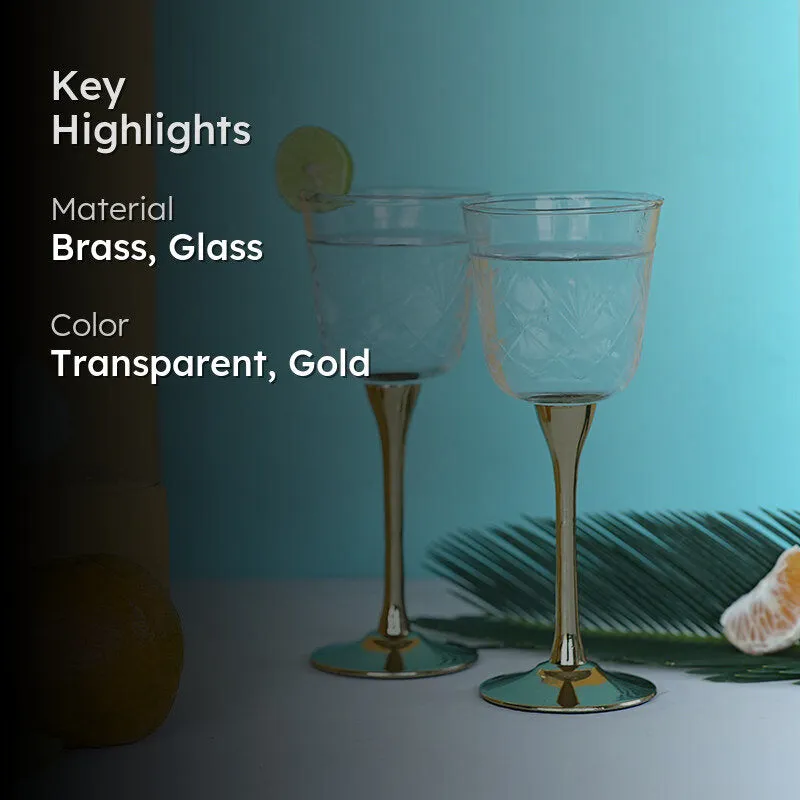 Saroda Glass & Brass Goblet Wine Glass (Gold/180 mL) - Set Of Two media 2