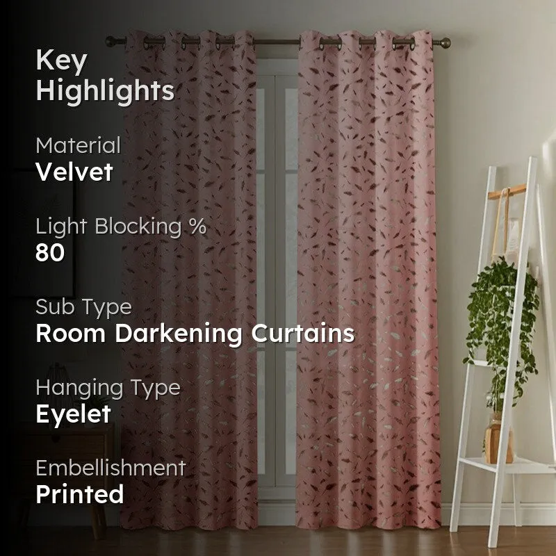 Glow Mist Printed Velvet Curtains (Pink,Gold) - Set Of Two media 2