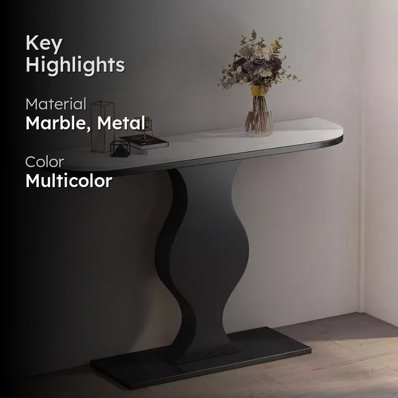 Curvy Metal Console Table with Marble Top (Black) - Small media 2