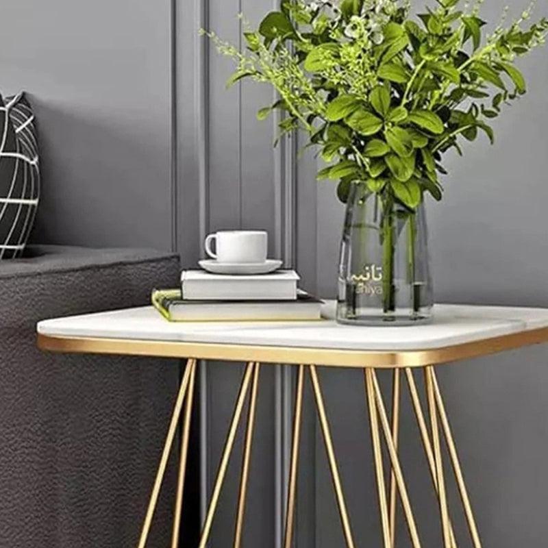 Solstice Form Metal Accent Table with Marble Top - White & Gold media 3