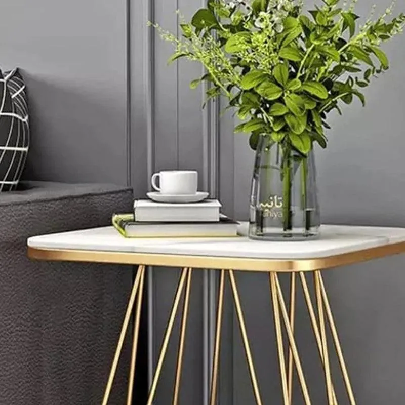 Solstice Form Metal Accent Table with Marble Top - White & Gold media 3