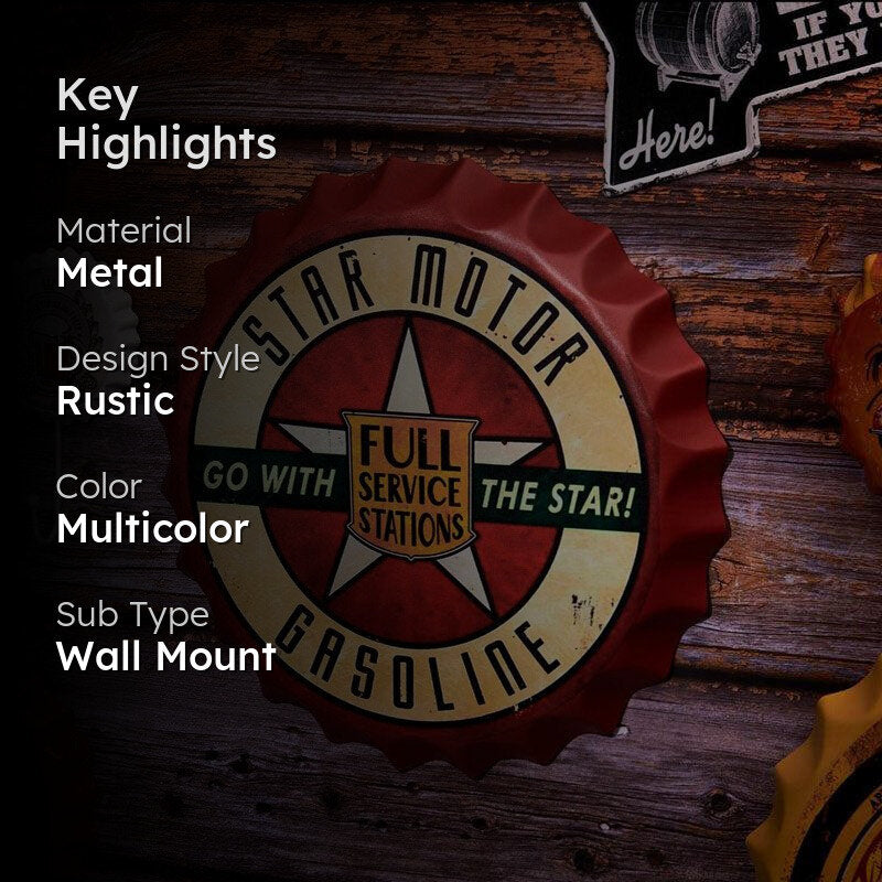 Star Motor Service Station Bottle Cap Metal Wall Accent media 2