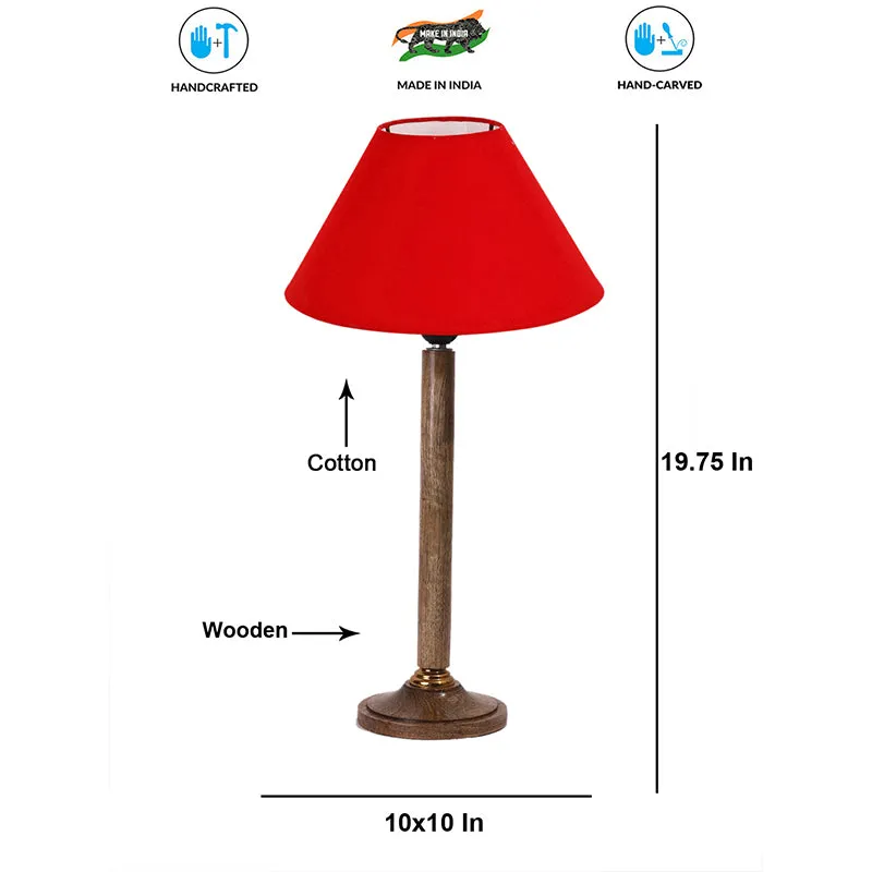 Glow Mesa Table Lamp With Wooden Base - Red,Brown media 4