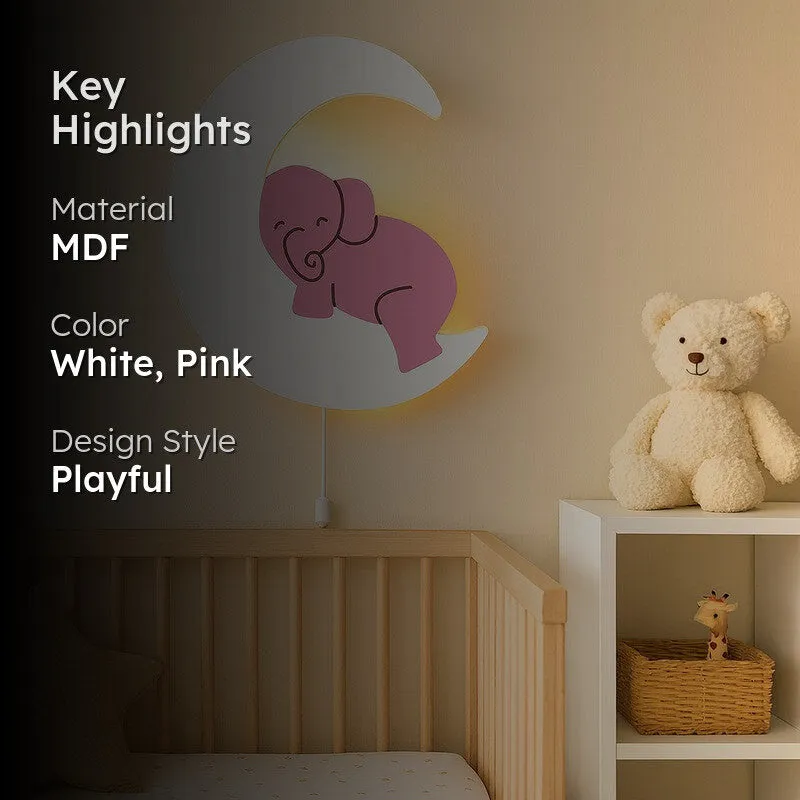 Moon Hug Elephant Battery Operated MDF Wall Lamp - Pink media 2