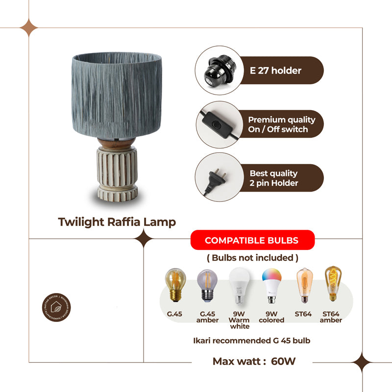 Lucen Boho Mango Wood Table Lamp - OffWhite,Blue media 3