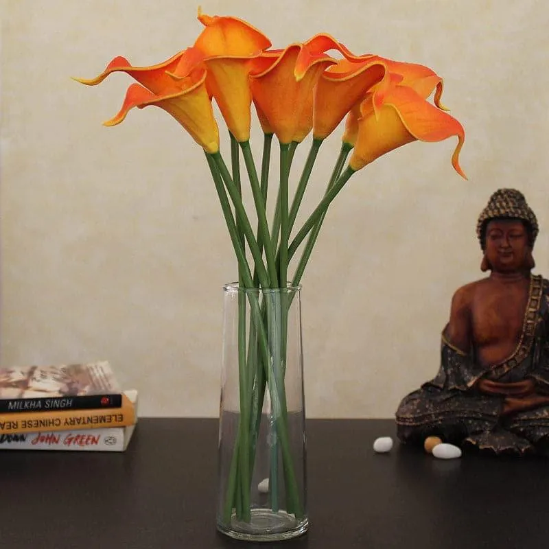 Faux Calla Lily Bunch With Vase (Orange) - Set Of Ten media 1