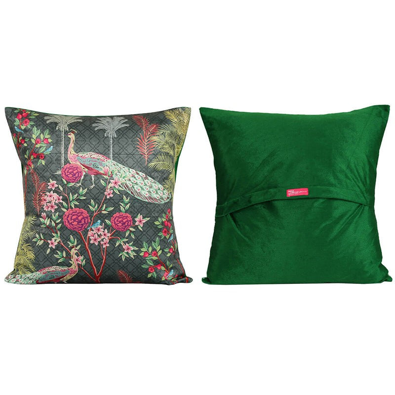 India Circus Peacock & Pine Printed Velvet Cushion Cover - Set Of Five media 4