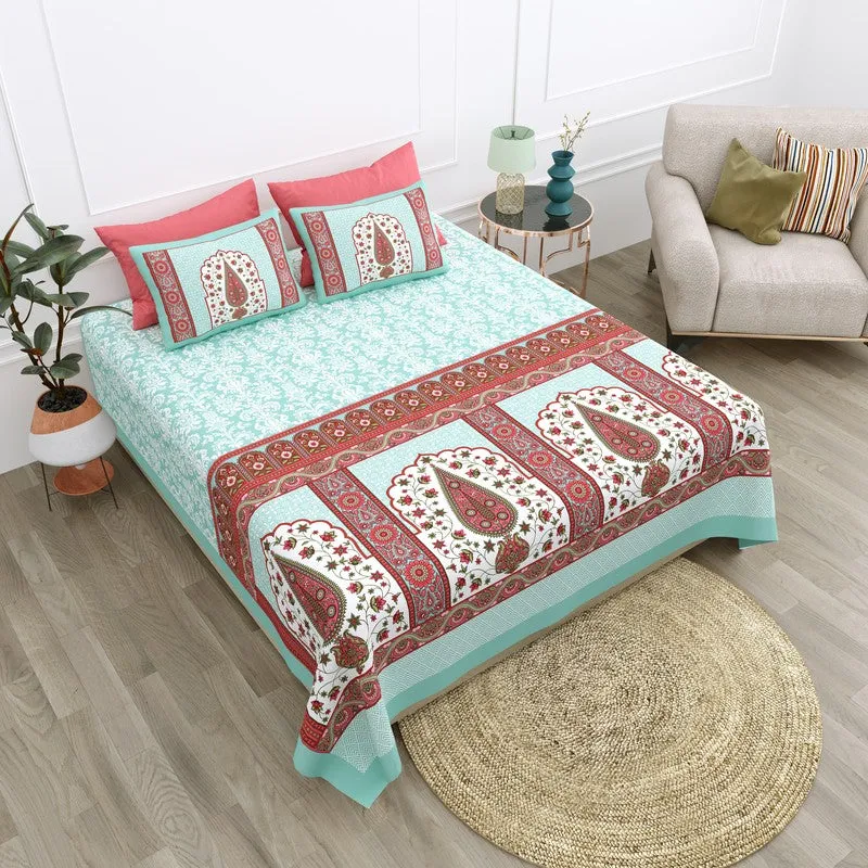 Ethnic Glow Cotton Bedsheet (Blue,Maroon) - 120 TC media 3