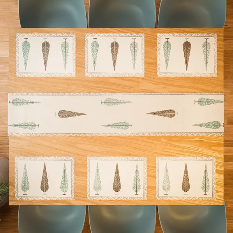 Tropical Leaf Cotton Table Linen Set (Olive) - Seven Piece Set media 3