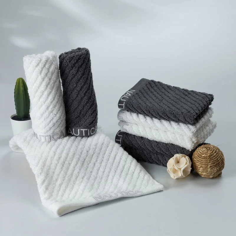Nautica Riviera Soft Cotton Hand & Face Towel (White & Dark Grey) - Set Of Eight media 3