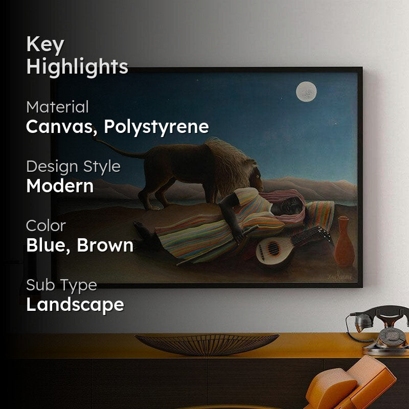 The Sleeping Gypsy Canvas Painting By Henri Rousseau - Black Frame media 2