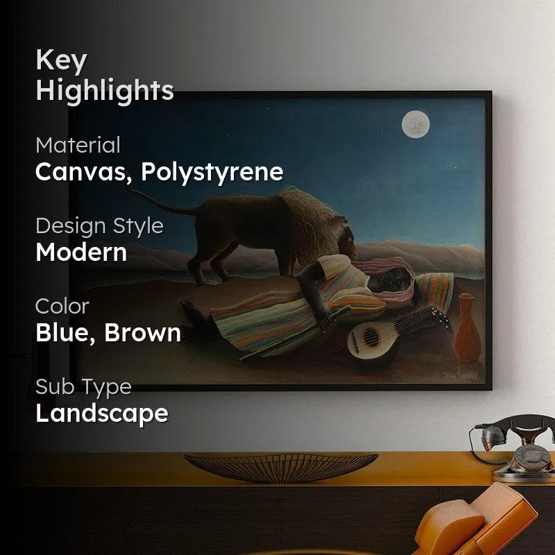The Sleeping Gypsy Canvas Painting By Henri Rousseau - Black Frame media 2