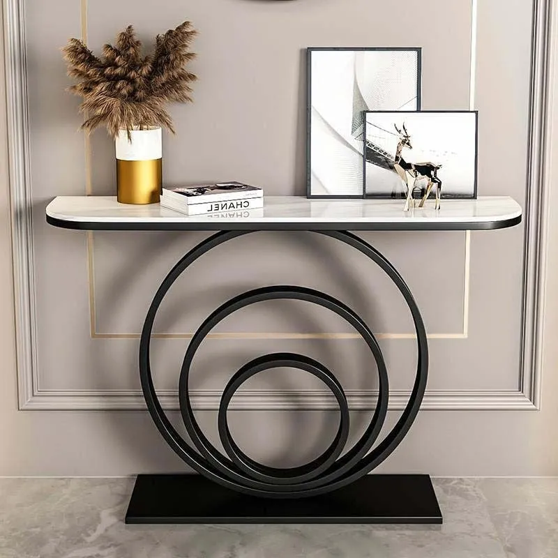 Circular Ring Metal Console Table with Marble Top - Medium media 6