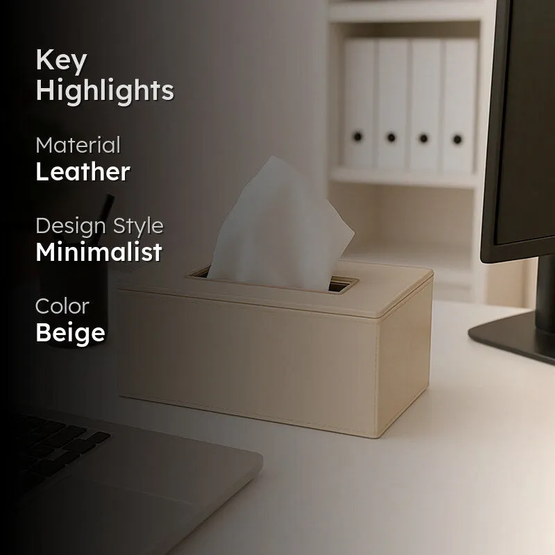 Elvan Faux Leather Tissue Holder - Cream media 2