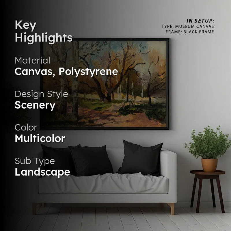 Oil Paint Forest Way Canvas Wall Painting - Black Frame media 2