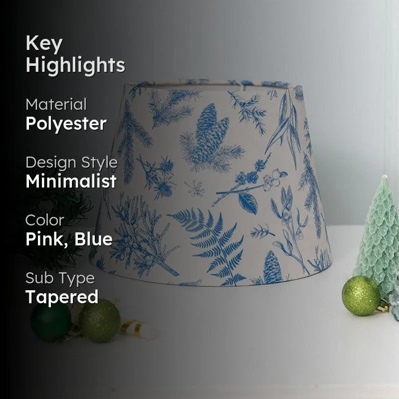 Styled view of the tapered botanical lampshade on a tabletop.