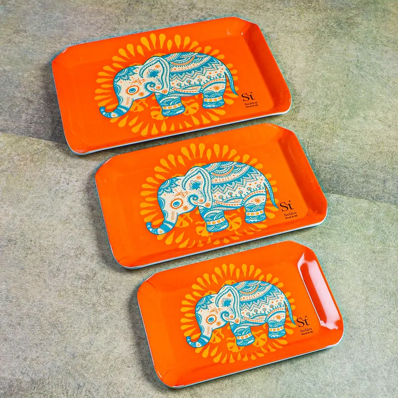 Vibrant Haathi Melamine Serving Tray - Set Of Three media 4