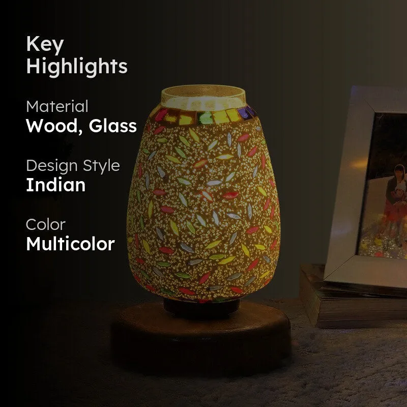 Haloix Glass Table Lamp With Wooden Base - Multicolor media 2