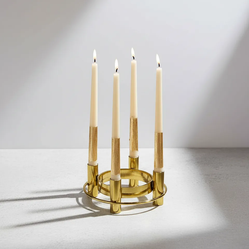 Set of 4 White Gold Guidance Taper Candles - Cinnamon Roll Scented media 1