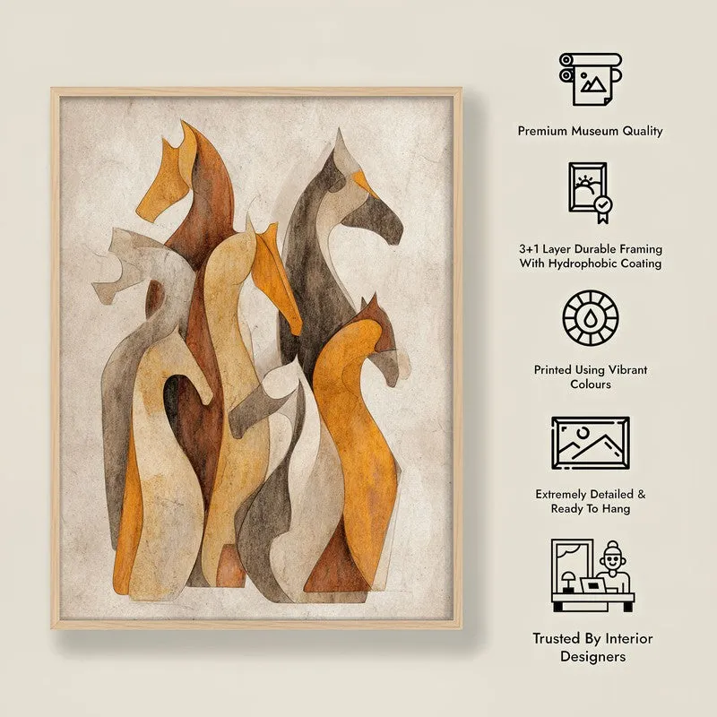 Horse Silhouettes Archival Paper Wall Painting With Brown Frame media 10