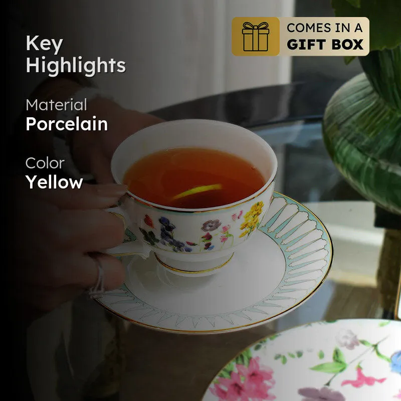 Basant 24k Gold Brushed Porcelain Tea Cup & Saucer (300 mL) - Set of Six media 2