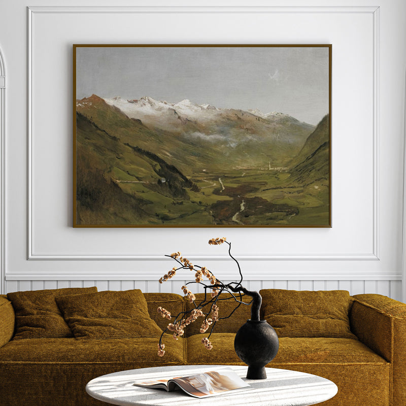 Snowcapped Wall Painting With Wooden Frame - Black