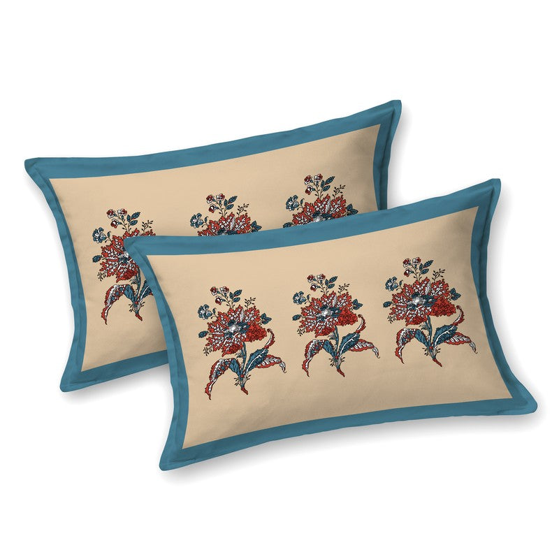 Rang Grace Cotton Bedsheet (Beige,Blue) - 120 TC media 4