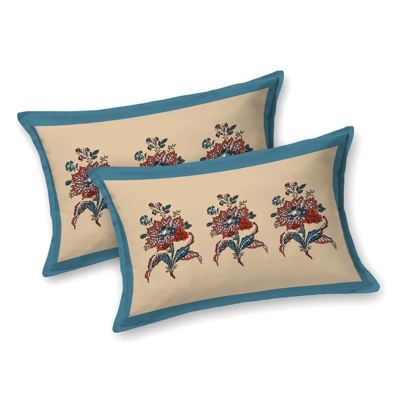 Rang Grace Cotton Bedsheet (Beige,Blue) - 120 TC media 4
