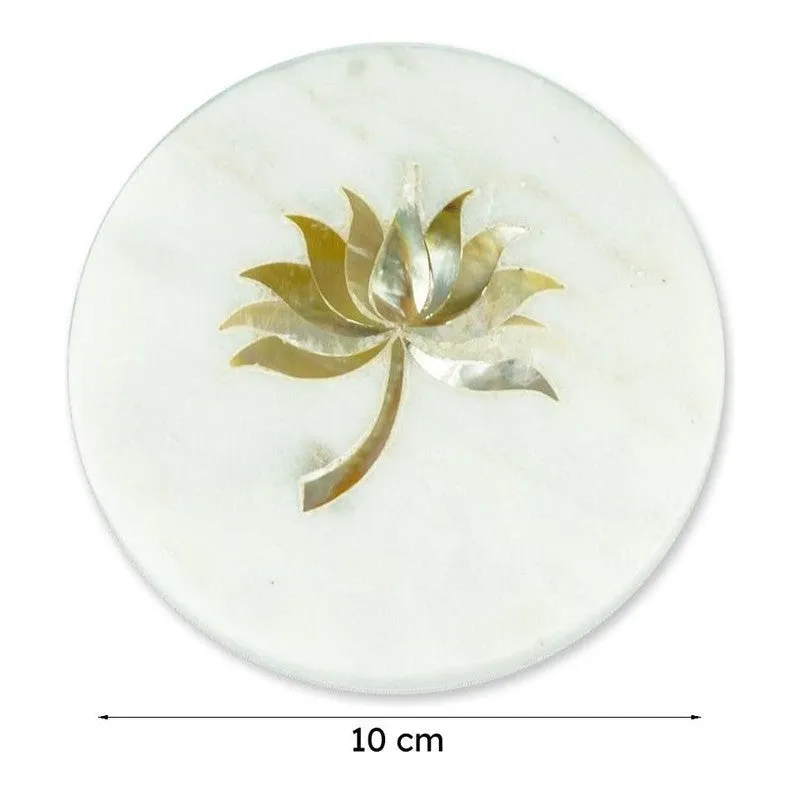 Lotus Marble Coaster With Mother Of Pearl Inlay (White) - Set Of Two media 9