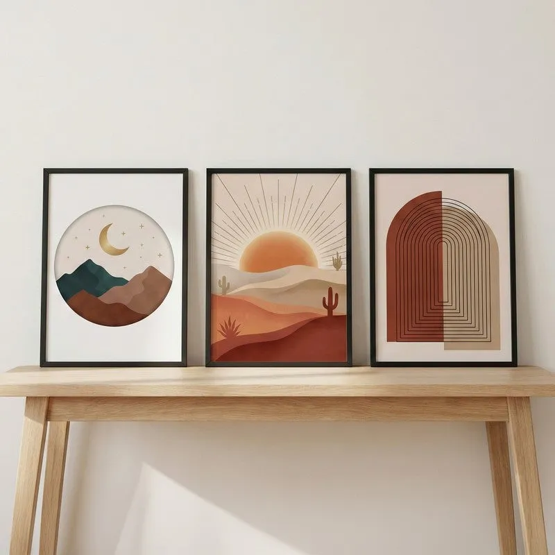 Tranquil Dusk Minimal Wall Painting With Frame - Set Of Three media 3