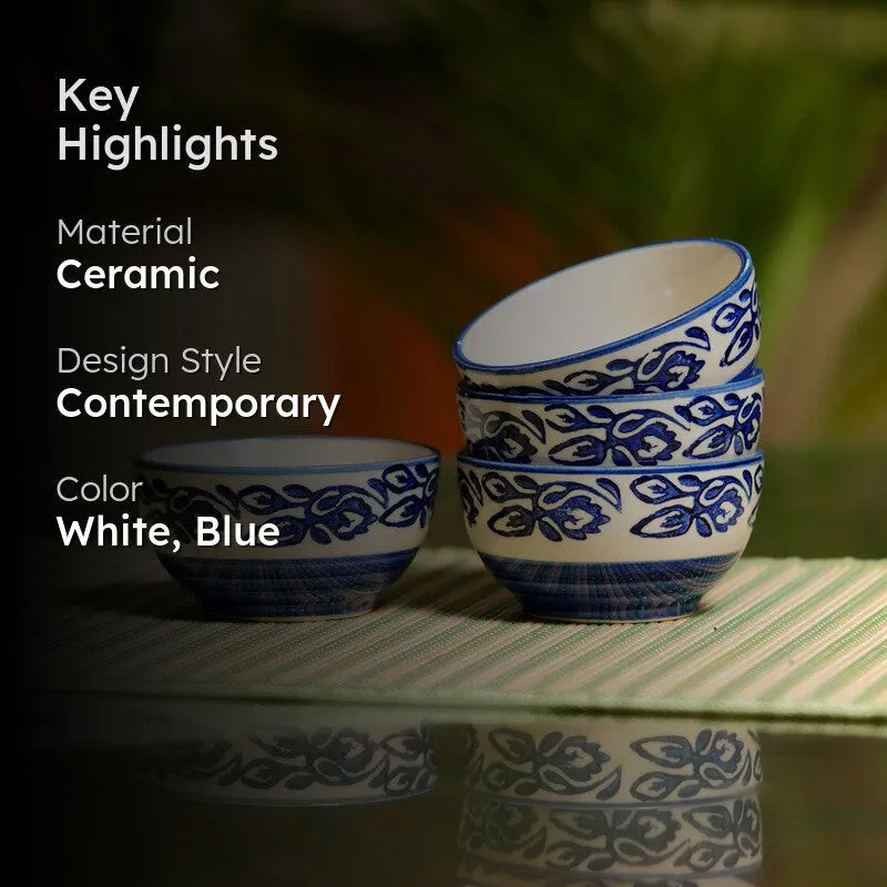 BiteNest Ceramic Snack Bowls (White,Blue, 150 mL Each) - Set Of Four media 2