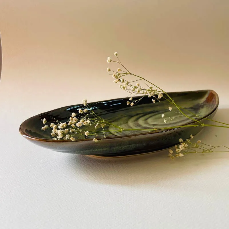 Olive Drip Ceramic Platter media 1