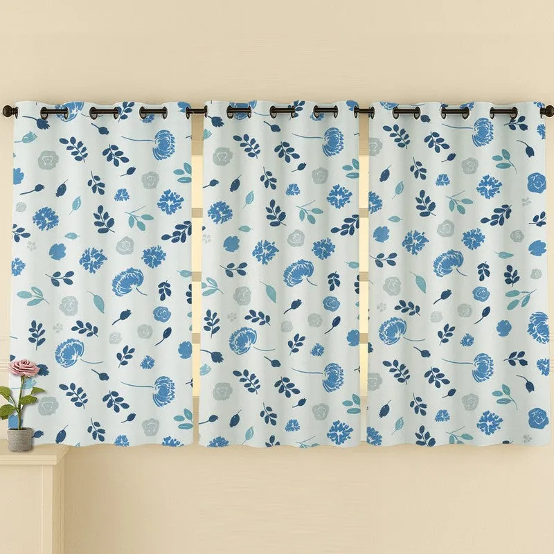 BloomSpry Cotton Curtains (blue,grey) - Set Of Three media 4