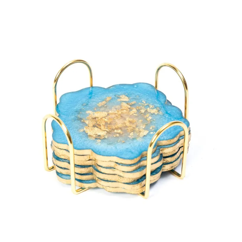 Celeste Crystal Coaster With Stand (Blue) - Seven Piece Set media 4