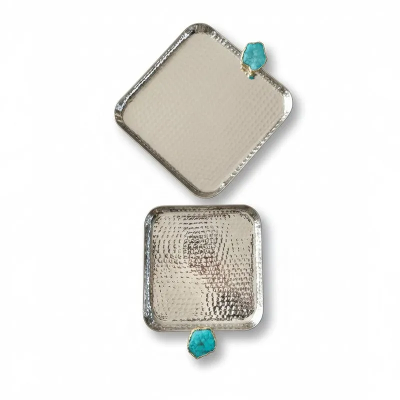 Aurora Edge Hammered (Metal,Agate) Platter (Turquoise) - Set of Two media 4