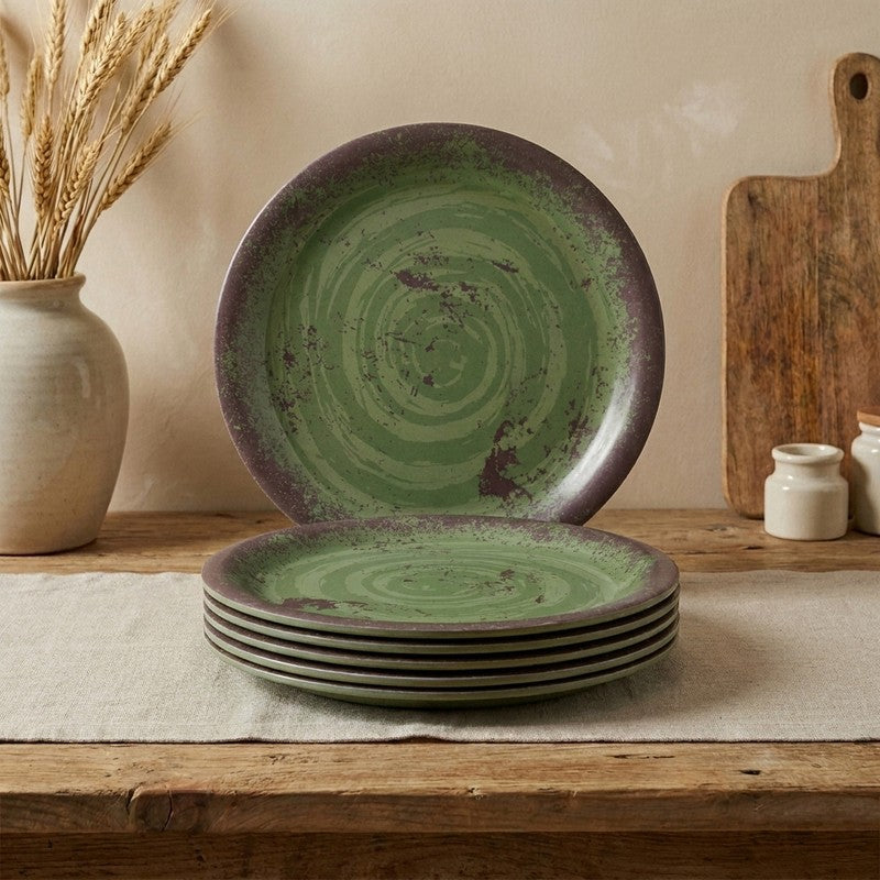 Rustic Q Olive Green Melamine Quarter Plates - Set of Six