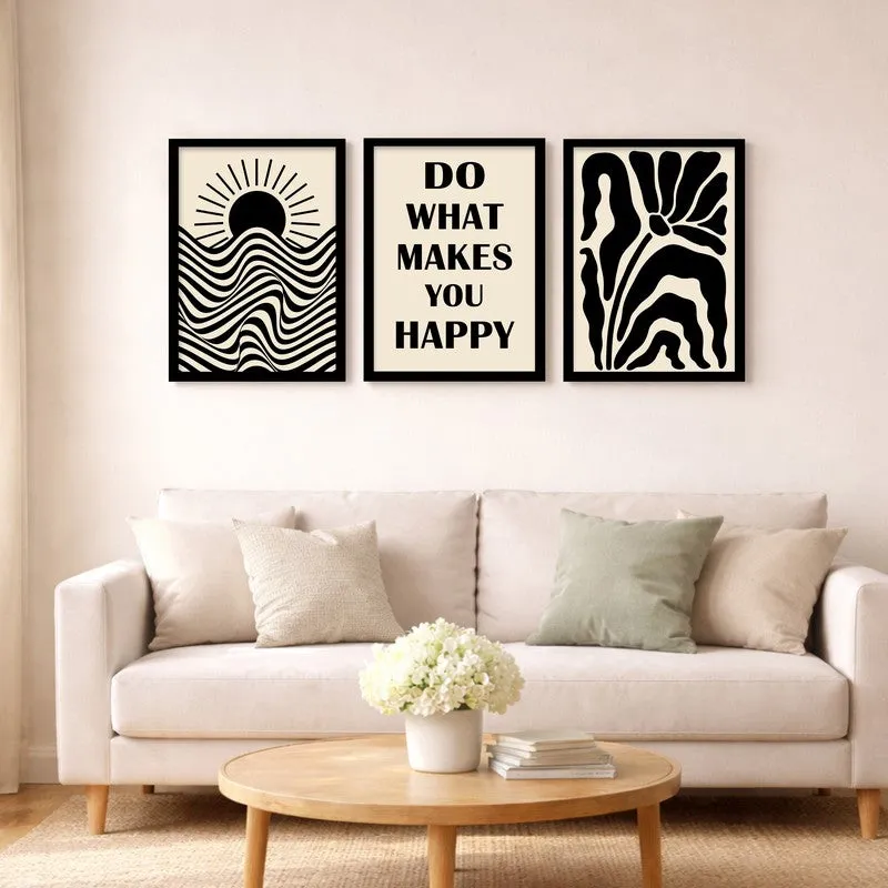 Do What Makes You Happy Paper Wall Painting With Frame - Set Of Three media 4